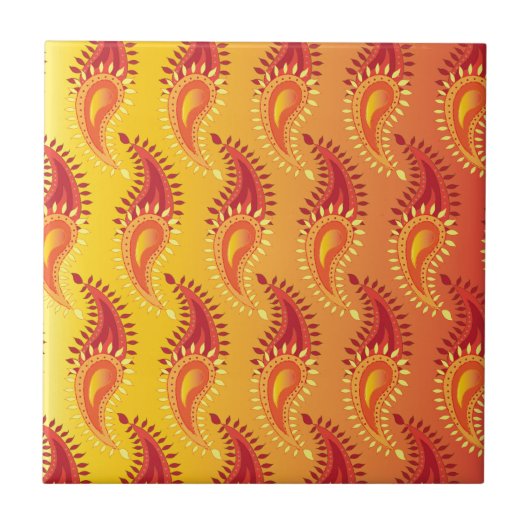 Oriental Orange Twin Flamme Persian Paisley Patter Fliese (Vorderseite)
