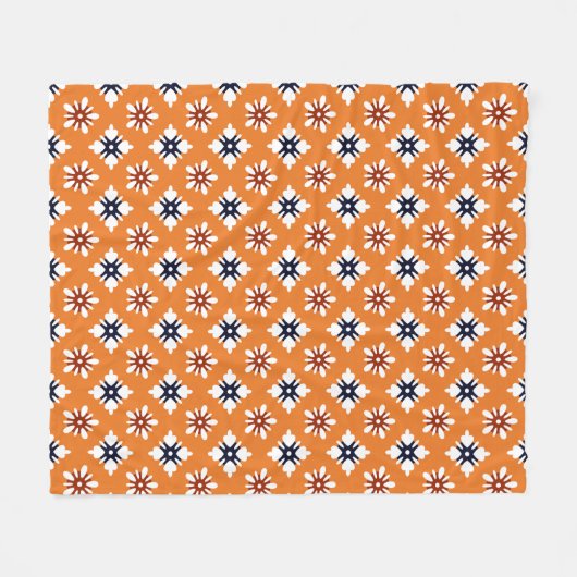 Oriental Orange White Katazome Blume Pattern Fleecedecke (Vorderseite (Horizontal))