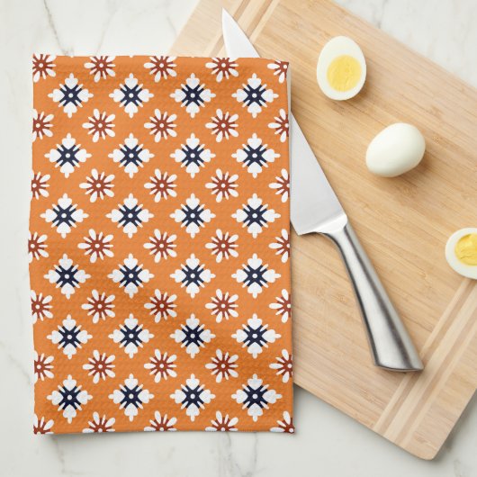 Oriental Orange White Katazome Blume Pattern Geschirrtuch (Viertel Falte)
