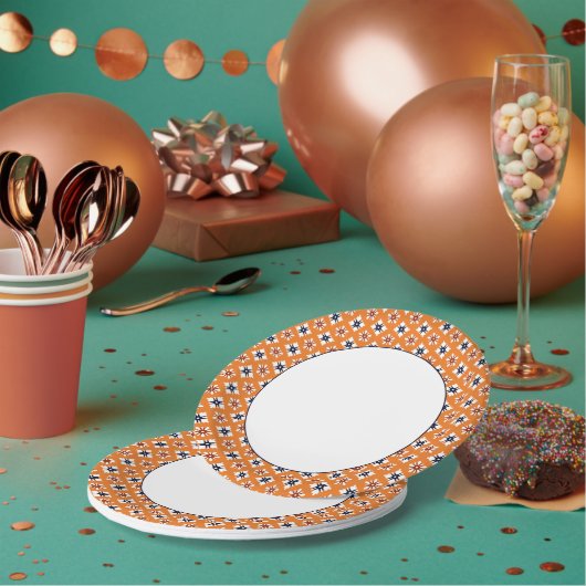 Oriental Orange White Katazome Blume Pattern Pappteller (Multi)