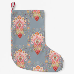 Oriental Paisley Peacock Feather Background Kleiner Weihnachtsstrumpf