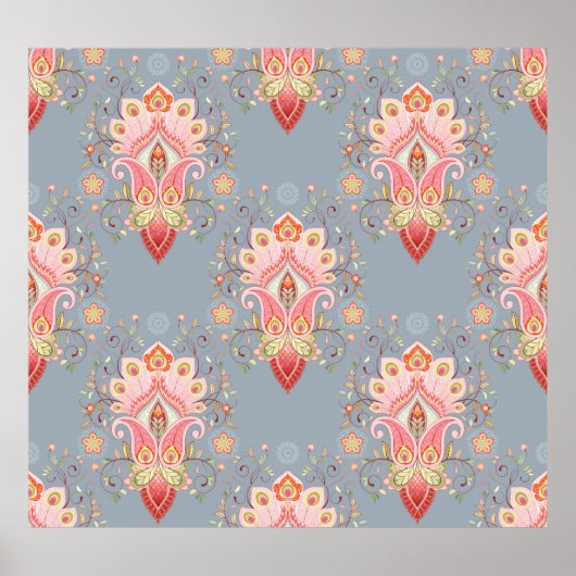 Oriental Paisley Peacock Feather Background Poster (Vorne)