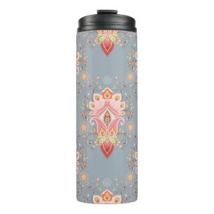 Oriental Paisley Peacock Feather Background Thermosbecher