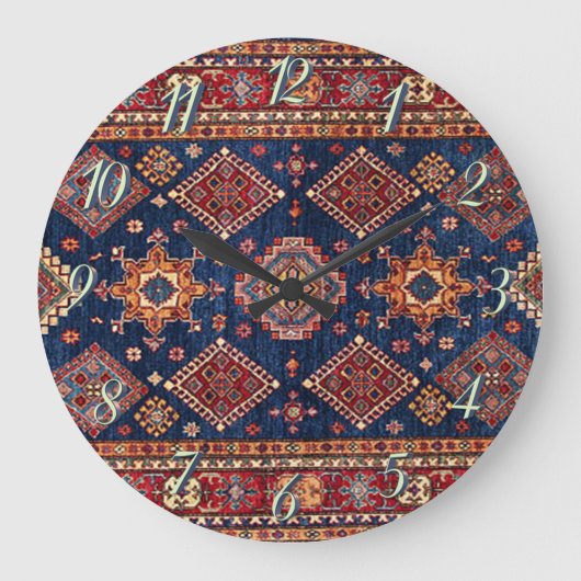 Oriental Persian Turkish Rug Pattern Große Wanduhr (Vorderseite)