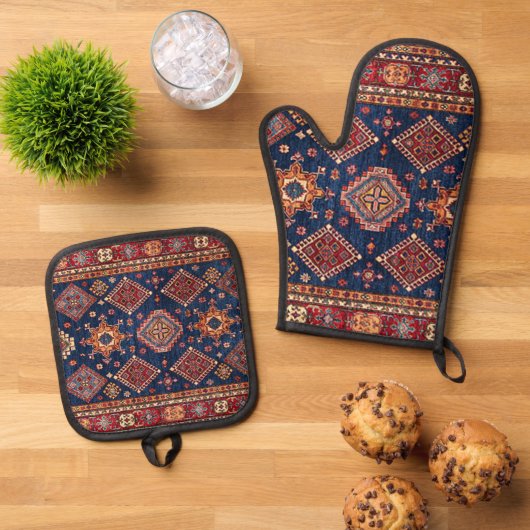 Oriental Persian Turkish Rug Pattern Ofenhandschuh & Topflappen-Set (Oben Unten)
