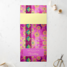 ORIENTAL Pink Türkise Floral - Einladungskarte Dreifach Gefaltete Einladung
