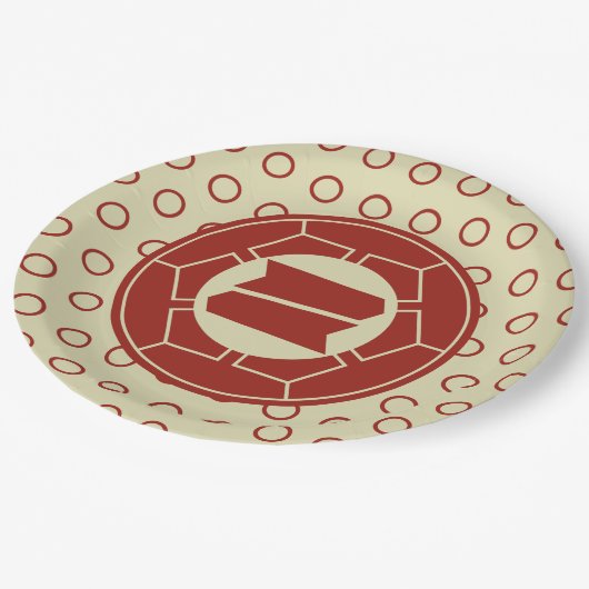 Oriental Red Beige Japan Hattori Kamon Vector Art Pappteller (Schrägansicht)