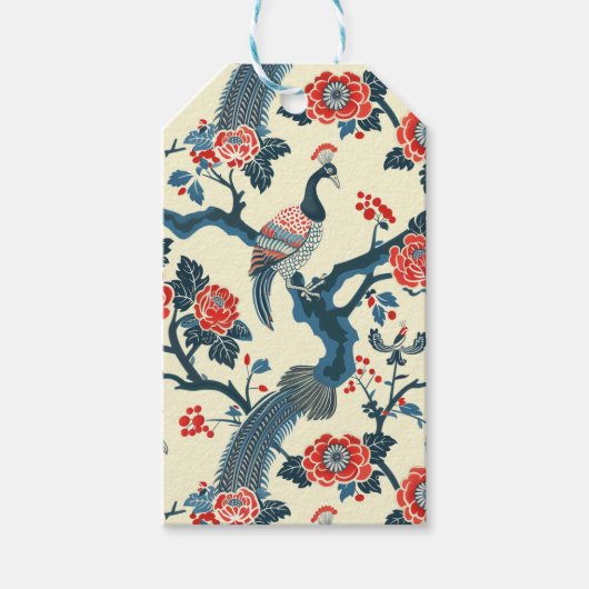Oriental Red & Blue Floral Peacock Geschenkanhänger (Vorderseite)