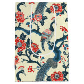 Oriental Red & Blue Floral Peacock Geschenktasche Mittlere Geschenktüte (Rückseite)