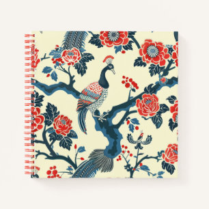 Oriental Red & Blue Floral Peacock Notizblock