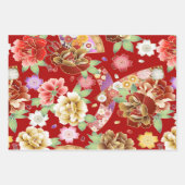 Oriental Red Gold Pink Modern Floral Geschenkpapier Set (Vorderseite)