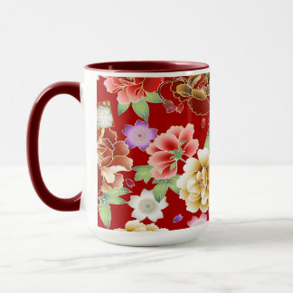 Oriental Red Gold Pink Modern Floral Tasse