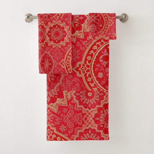 ORIENTAL Red Golden Pattern - Badetuch Set (Insitu)