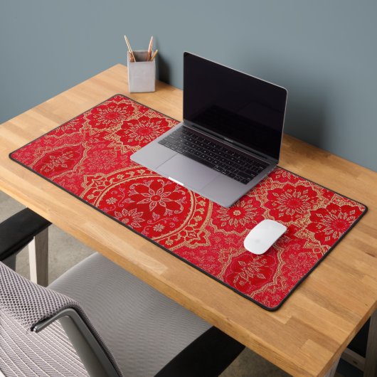 ORIENTAL Red Golden Pattern - Desktop, Mouse Pad Schreibtischunterlage (Büro 2)