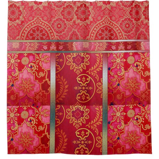 Oriental Red Golden Pattern - Duschvorhang (Vorderseite)