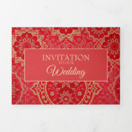 ORIENTAL Red Golden Pattern - Einladungskarte Dreifach Gefaltete Einladung