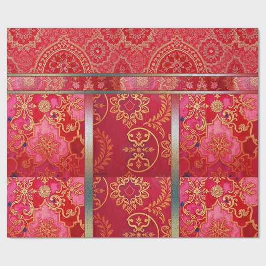 ORIENTAL Red Golden Pattern - Faltpapier Geschenkpapier (Flach)