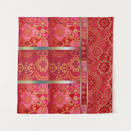 ORIENTAL Red Golden Pattern - Tapestyle Wandteppich (Vorderseite (Horizontal))