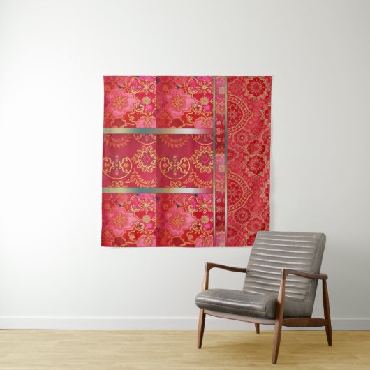 ORIENTAL Red Golden Pattern - Tapestyle Wandteppich (Beispiel (Horizontal))
