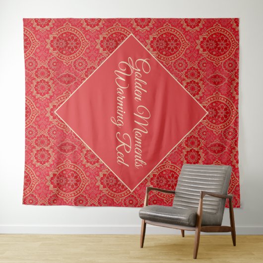 ORIENTAL Red Golden Pattern - Tapestyle Wandteppich (Beispiel (Horizontal))