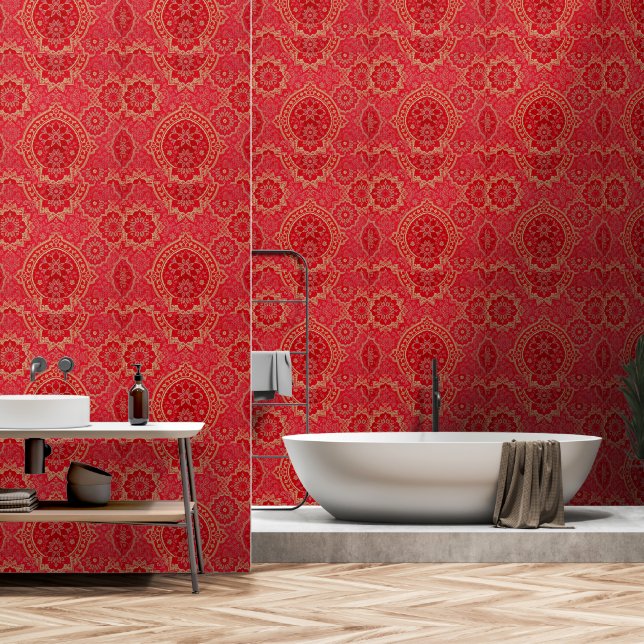 ORIENTAL Red Golden Pattern - Tapete (Badezimmer)