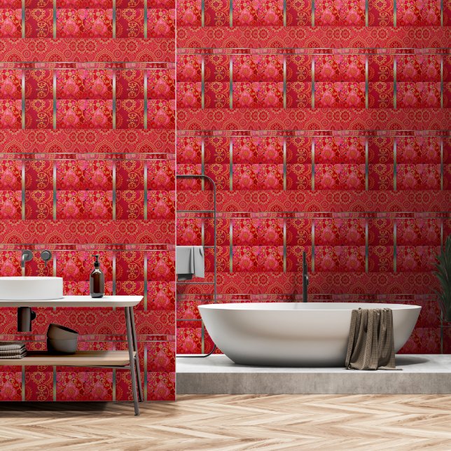 ORIENTAL Red Golden Pattern - Tapete (Badezimmer)