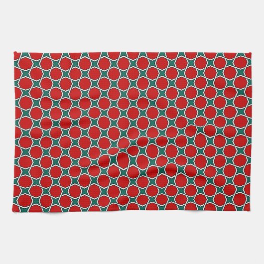 Oriental Red Green Arabic Egypt Geometric Pattern Geschirrtuch (Horizontal)