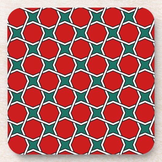 Oriental Red Green Arabic Egypt Geometric Pattern Getränkeuntersetzer (Vorderseite)