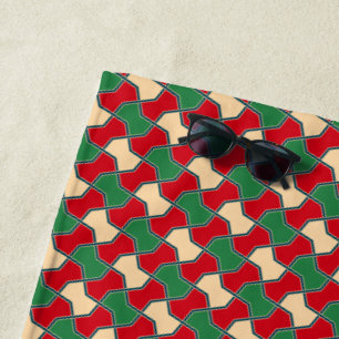 Oriental Red Green Beige Bow Krawatte Geometrische Strandtuch