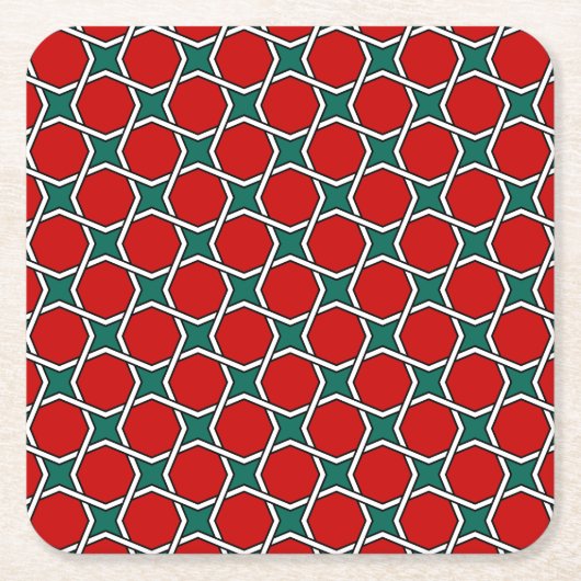 Oriental Red Green White Arabic Geometric Pattern Rechteckiger Pappuntersetzer (Vorderseite)