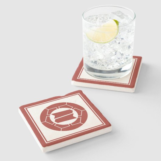 Oriental Red Japan Hattori Kamon Vector Art Steinuntersetzer (Seitenansicht)