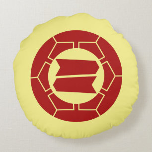 Oriental Red Light Yellow Japan Hattori Kamon Kuns Rundes Kissen