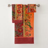 Oriental Red Rust Orange Florals Badhandtuch Set (Insitu)