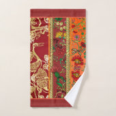 Oriental Red Rust Orange Florals Badhandtuch Set (Handtuch)