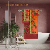 Oriental Red Rust Orange Florals Badhandtuch Set