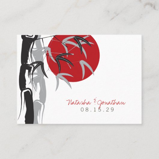 Oriental Red Sunrise Zen Bamboo Tree Asian Wedding Platzkarte (Rückseite)