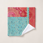 ORIENTAL Red Turquoise Pattern - Badetuch-Set Badhandtuch Set (Waschlappen)