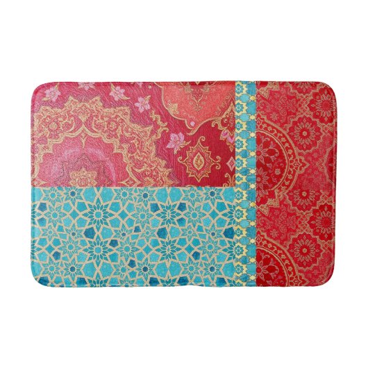 ORIENTAL Red Turquoise Pattern - Bath Mat Rug Badematte (Vorderseite)