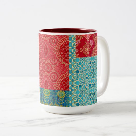 ORIENTAL Red Turquoise Pattern - Tasse, Cup Zweifarbige Tasse (VorderseiteRechts)