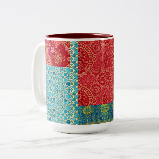 ORIENTAL Red Turquoise Pattern - Tasse, Cup Zweifarbige Tasse (Vorderseite Links)