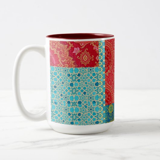 ORIENTAL Red Turquoise Pattern - Tasse, Cup Zweifarbige Tasse (Links)