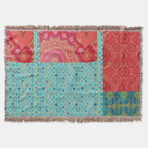 ORIENTAL Red Turquoise Pattern - Throw Blanken Decke