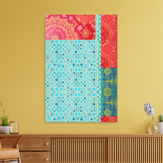 ORIENTAL Red Turquoise Pattern - Wrapped Canvas Leinwanddruck (Insitu (Wohnzimmer))