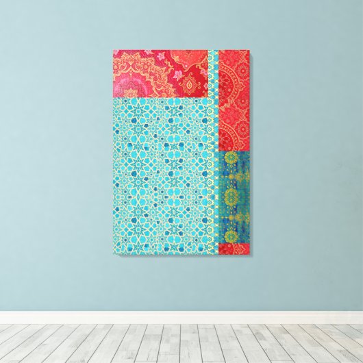 ORIENTAL Red Turquoise Pattern - Wrapped Canvas Leinwanddruck (Insitu (Holzboden))