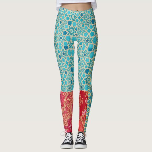 ORIENTAL Red Turquoise Patterns - Leggings (Vorderseite)