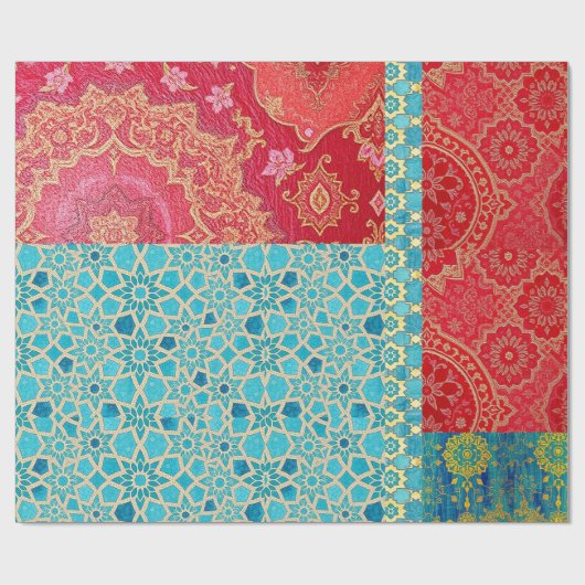 ORIENTAL Red Turquoise Patterns - Packpapier (Flach)