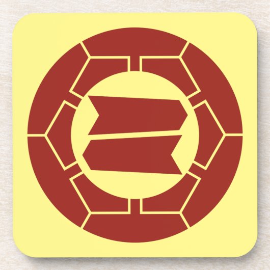 Oriental Red Yellow Japan Hattori Kamon Art Getränkeuntersetzer (Vorderseite)