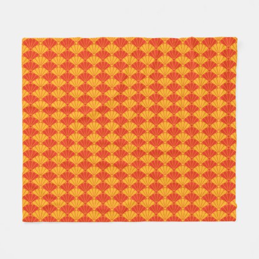 Oriental Red Yellow Kiku Chrysanthemum Mon Pattern Fleecedecke (Vorderseite (Horizontal))