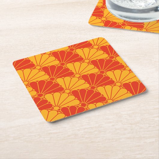 Oriental Red Yellow Kiku Chrysanthemum Mon Pattern Rechteckiger Pappuntersetzer (angewinkelt)