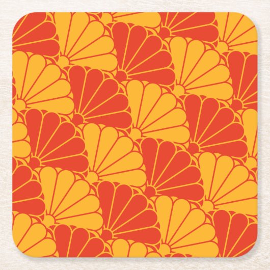 Oriental Red Yellow Kiku Chrysanthemum Mon Pattern Rechteckiger Pappuntersetzer (Vorderseite)